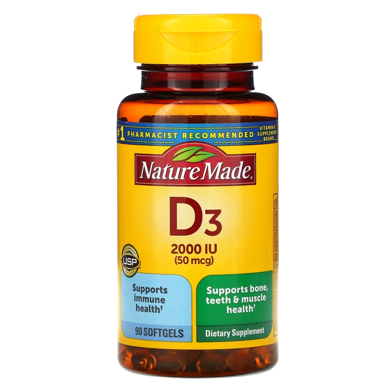 Nature Made, D3 , 2000 МЕ, 90 мягких таблеток
