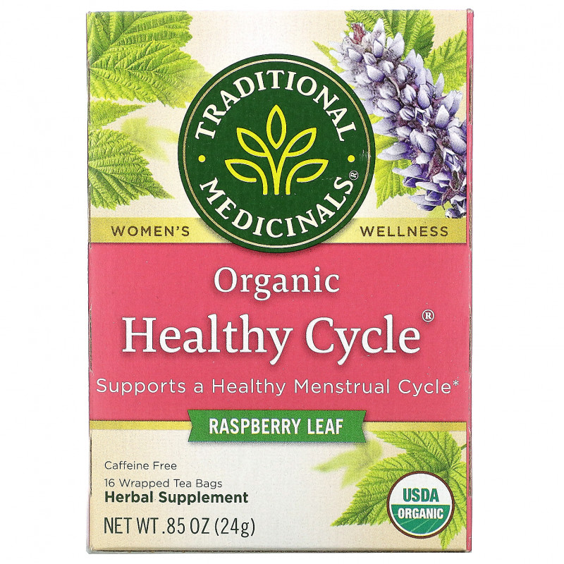 Traditional Medicinals, Women's Teas, Organic Healthy Cycle, Caffeine Free Herbal Tea, 16 Wrapped Tea Bags, .85 oz (24 g)