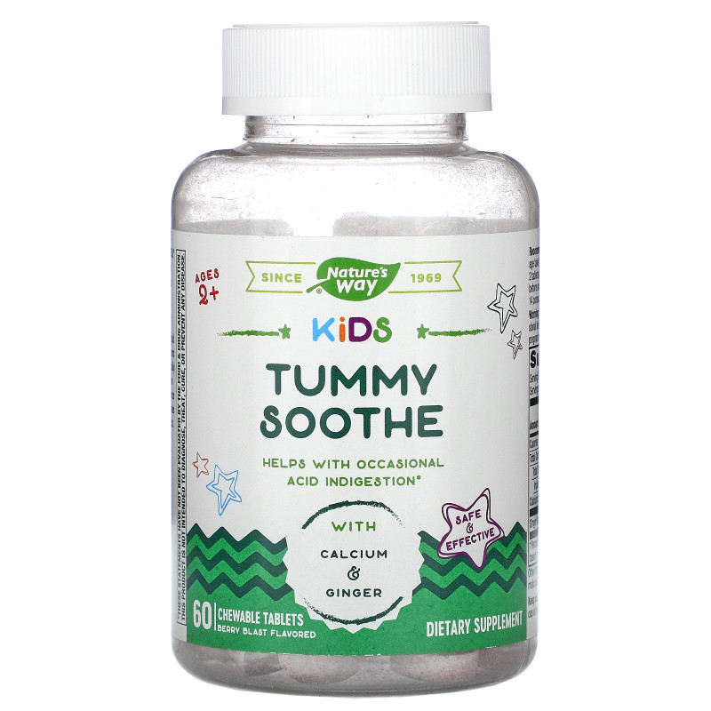 Nature's Way, Kids, Tummy Soothe, Ages 2+, Berry Blast, 60 Chewable Tablets