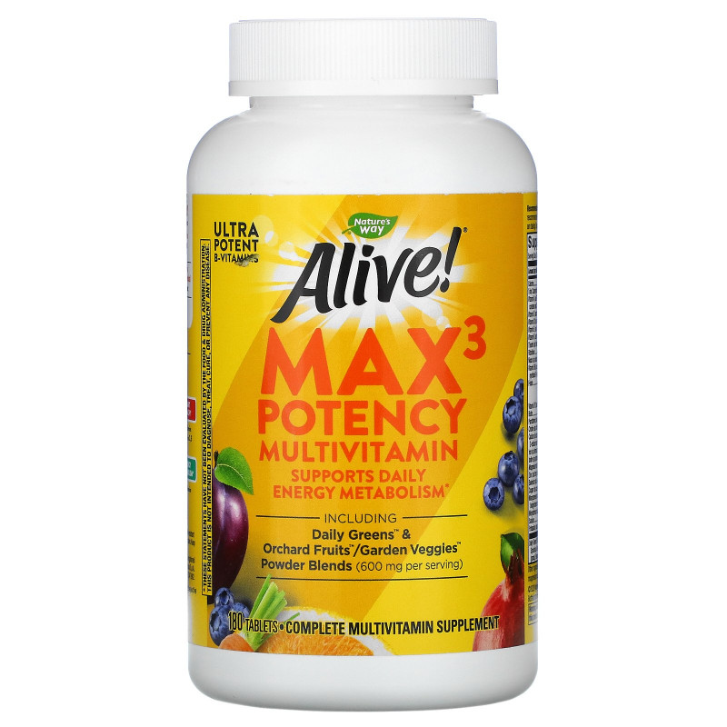 Nature's Way, Alive! Ежедневно Max3, мультивитамины, 180 таблеток