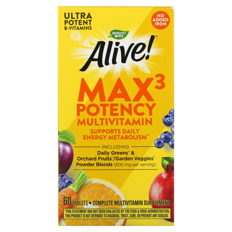 Nature's Way, Alive! Max3 Daily Multi-Vitamin, No Added Iron, 60 Tablets