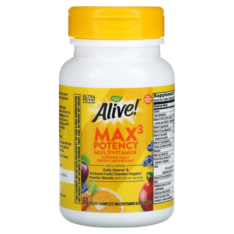 Nature's Way, Alive! Max3 Daily Multi-Vitamin, No Added Iron, 60 Tablets