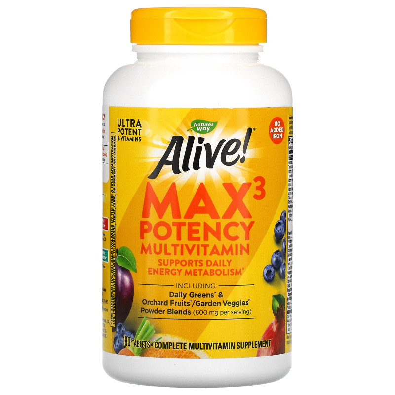Nature's Way, Alive! максимальное действие, мультивитамины, без добавления железа, 180 таблеток