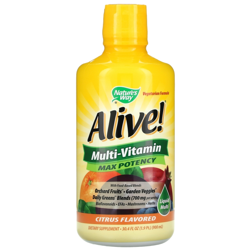 Nature's Way, Alive!, жидкие мультивитамины, максимальная эффективность, цитрусовый вкус, 30,4 ж. унц. (900мл)