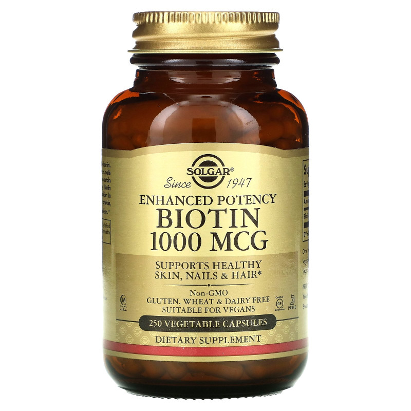 Solgar, Биотин (Biotin), 1000 мкг, 250 растительных капсул