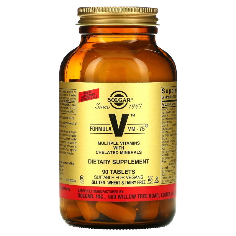 Solgar, Formula V, VM-75, Мультивитамины с хелатными минералами, 90 таблеток