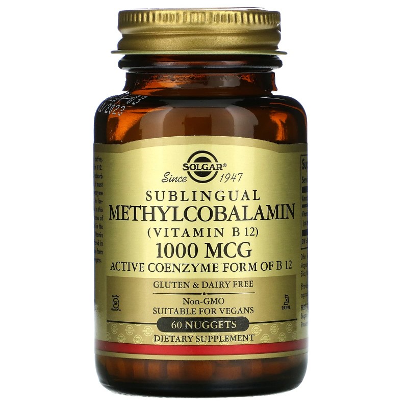 Solgar, Сублингвальный метилкобаламин (Витамин В12), 1000 мкг, 60 пастилок