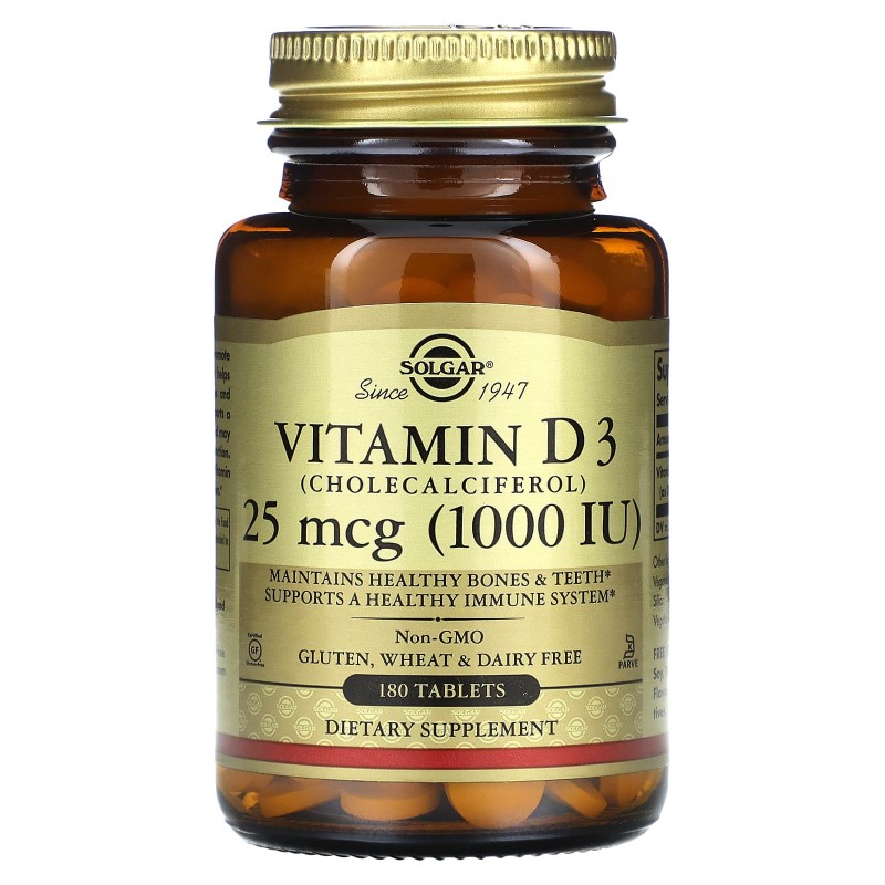 Solgar, Витамин D3, 1000 МЕ, 180 таблеток