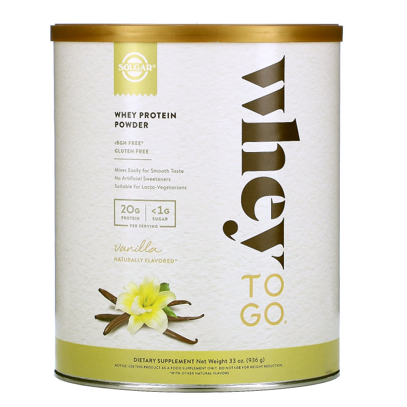 Solgar, Whey To Go, порошок сывороточного белка, натуральный ванильный вкус, 32 унц. (907 г)