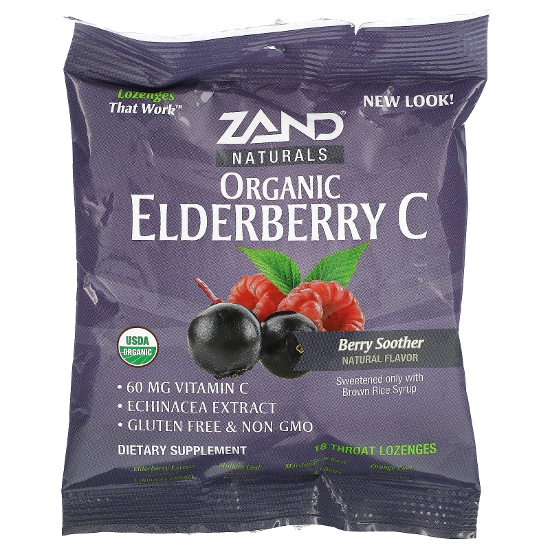 Zand, Organic Elderberry C, Berry Soother, 18 Throat Lozenges
