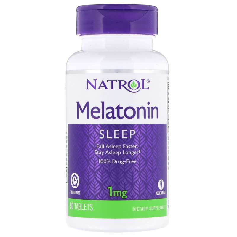Natrol, Мелатонин, медленное высвобождение, 1 мг, 90 таблеток
