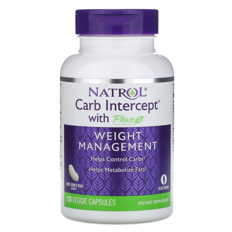 Natrol, Carb Intercept 2-я фаза контроля углеводов, 120 вегетарианских капсул