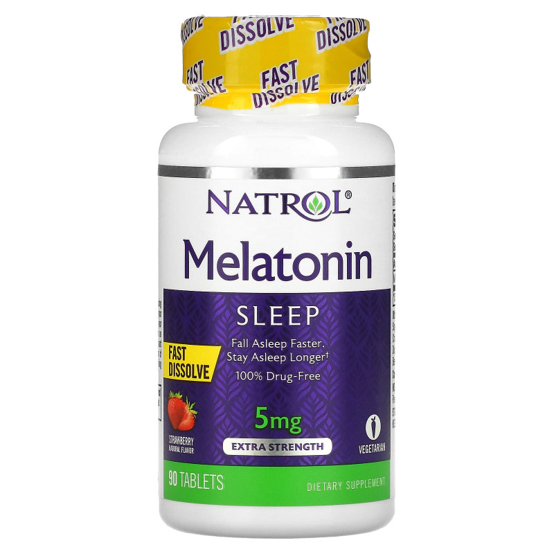 Natrol, Мелатонин, быстрорастворимый, клубника, 5 мг, 90 таблеток