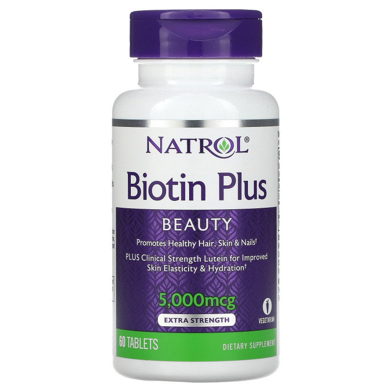 Natrol, Biotin Plus, красота, дополнительная сила, 5000 мкг, 60 таблеток