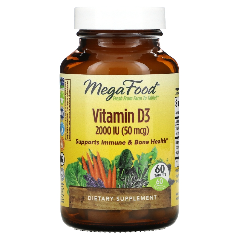 MegaFood, Vitamin D3, 2000 IU, 60 Tablets
