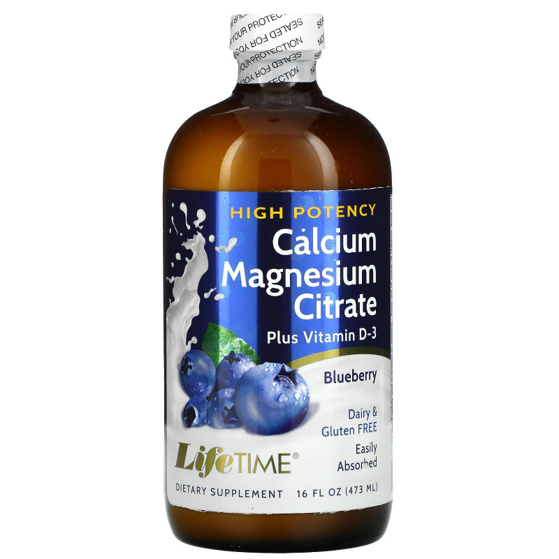 LifeTime Vitamins, Цитрат кальция и магния со вкусом голубики, 16 жидких унций (473 мл)