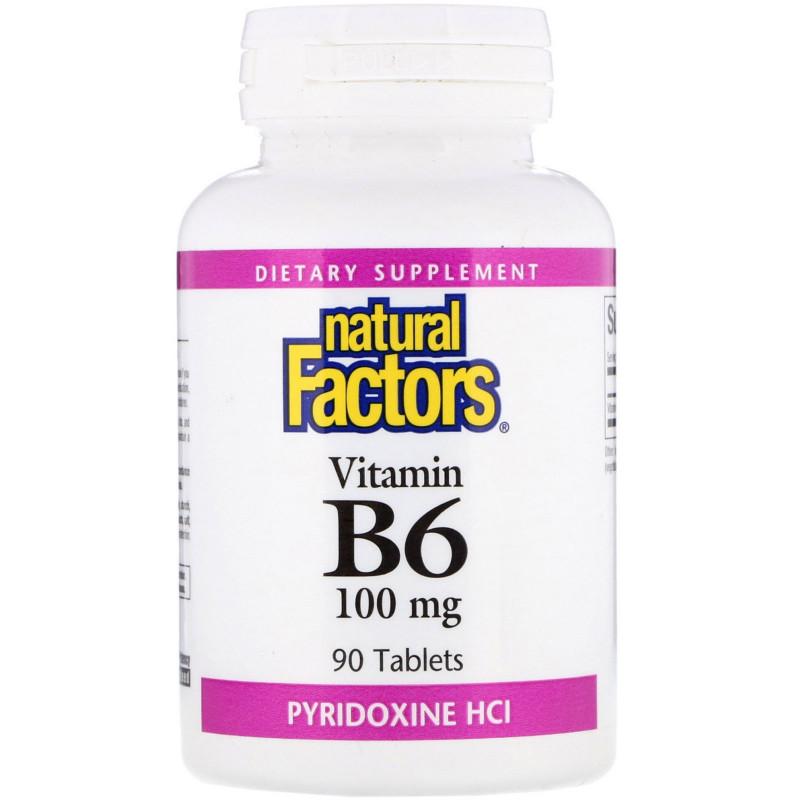 Natural Factors, B6, пиридоксин HCl, 100 мг, 90 таблеток
