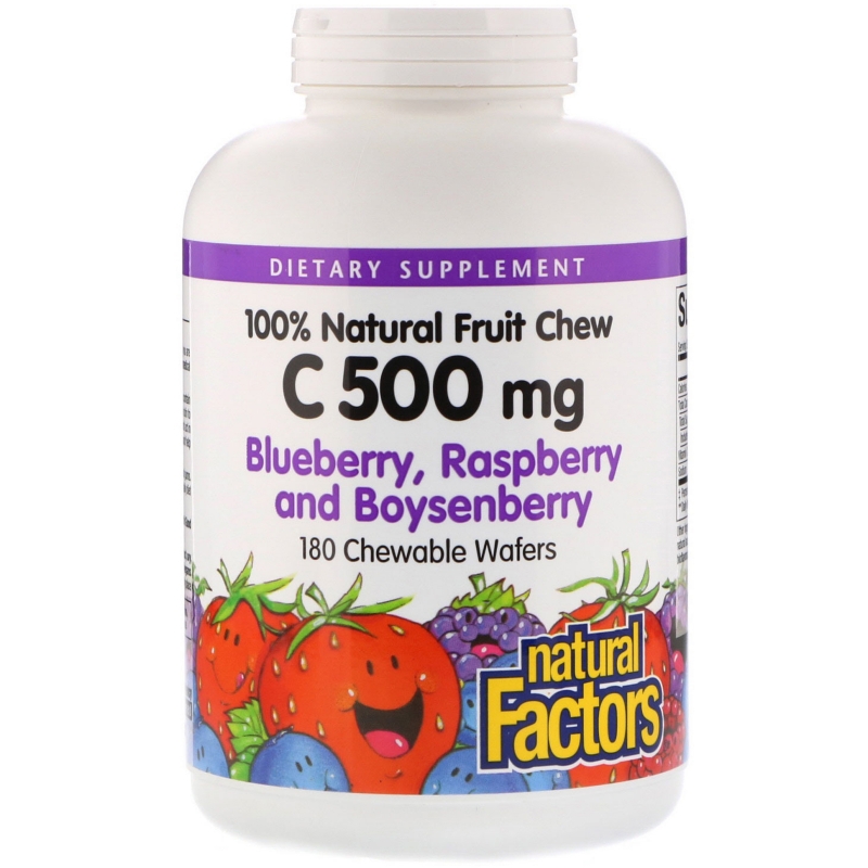 Natural Factors, C 500 mg, Blueberry, Raspberry and Boysenberry, 180 Chewable Wafers