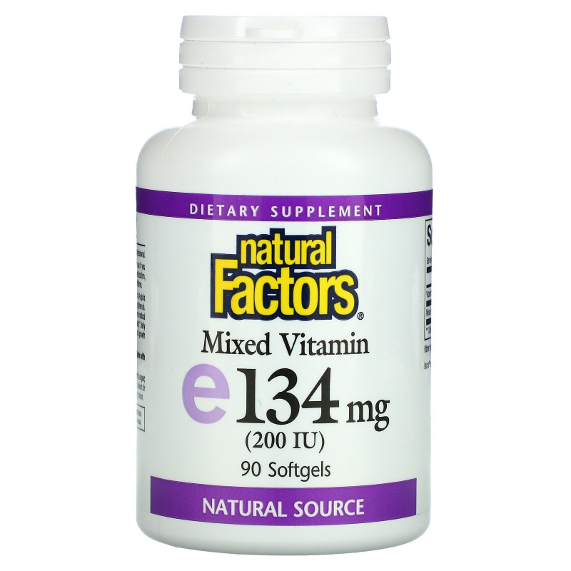 Natural Factors, Смешанный витамин E 200 МЕ, Витамин E, 90 желатиновых капсул