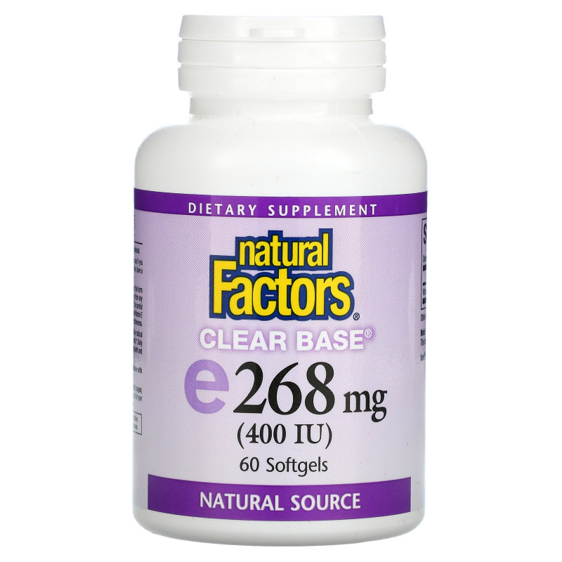 Natural Factors, E 400 МЕ, Clear Base, 60 гелевых капсул