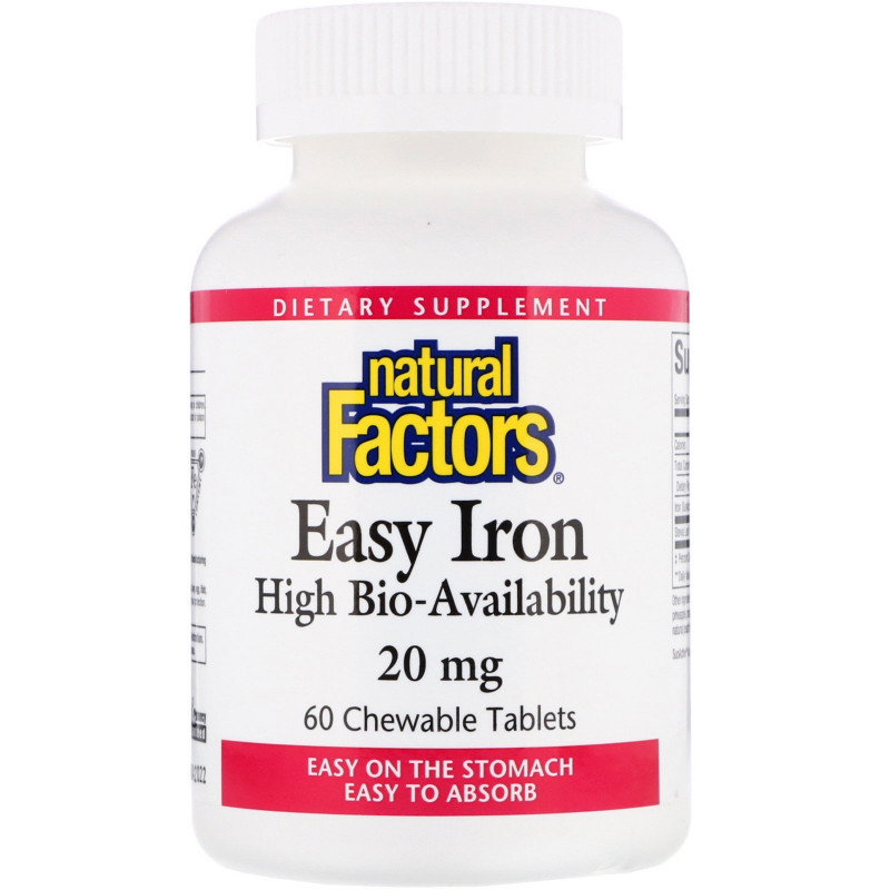 Natural Factors, Простое железо, 20 мг, 60 жевательных таблеток
