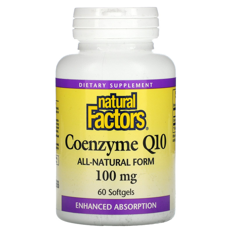 Natural Factors, Коэнзим Q10, Увеличенная абсорбция, 100 мг, 60 гелевых капсул