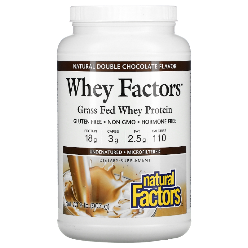 Natural Factors, Whey Factors, сывороточный протеин из молока коров на подножном вскармливании, натуральны шоколадный вкус, 2 фунта (907 г)