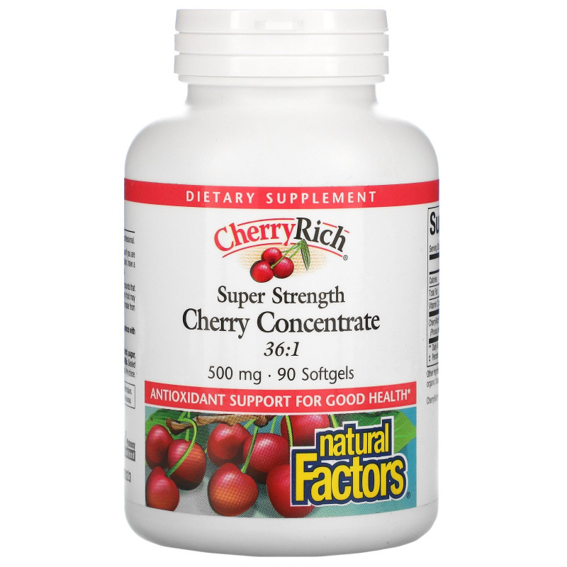 Natural Factors, CherryRich, сверхмощный экстракт плодов вишни, 500 мг, 90 мягких капсул