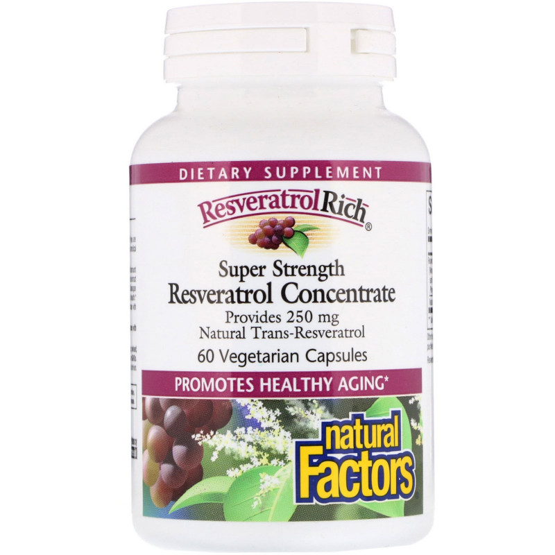 Natural Factors, ResveratrolRich, сверхсильный концентрат ресвератрола, 60 капсул на растительной основе