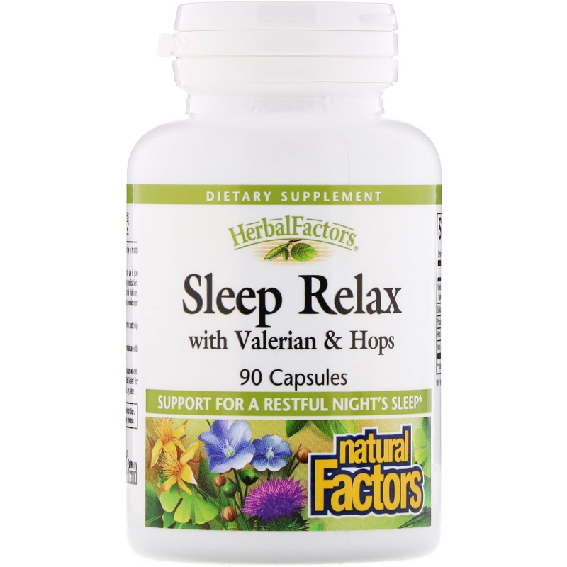 Natural Factors, Успокоение перед сном, с валерьяной и хмелем, 90 капсул