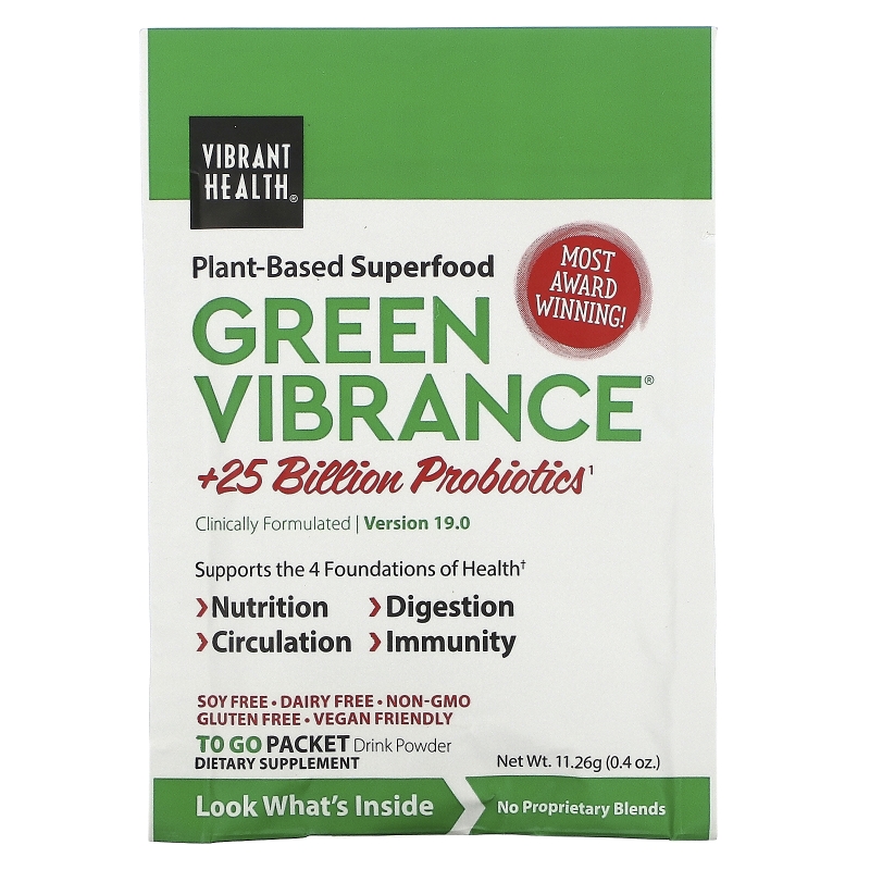 Vibrant Health, Green Vibrance +25 млрд пробиотиков, версия 14.1, 15 пакетов 6,4 унц. (181,5 г)