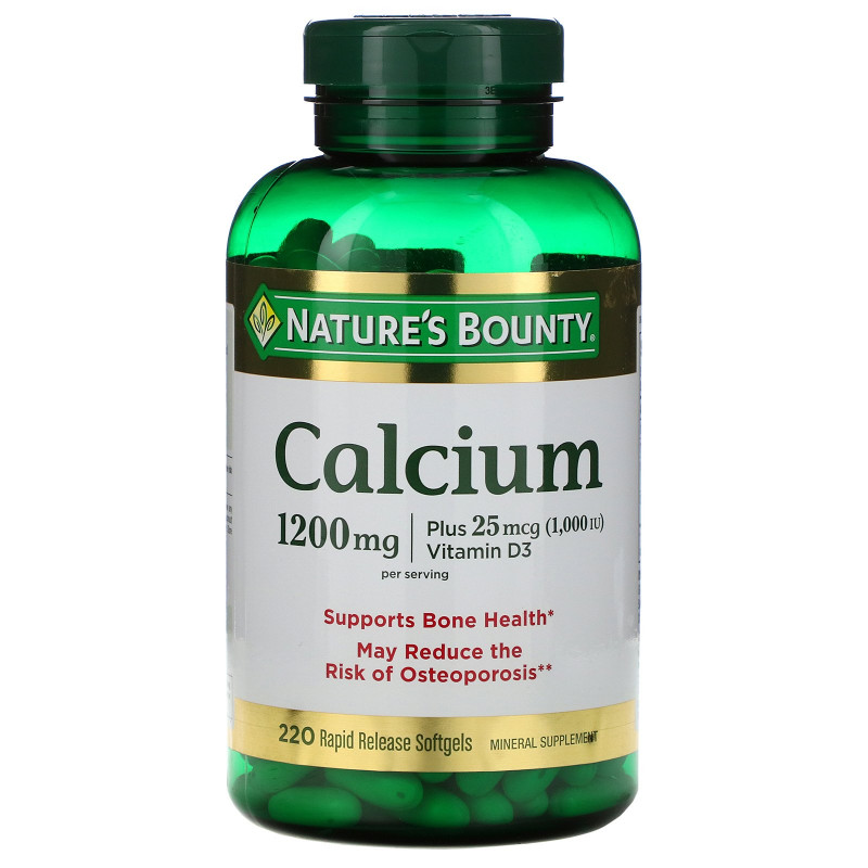 Nature's Bounty, Кальций плюс витамин D3, 1200 мг/1000 МЕ, 220 мягких таблеток с быстрым высвобождением действующего вещества