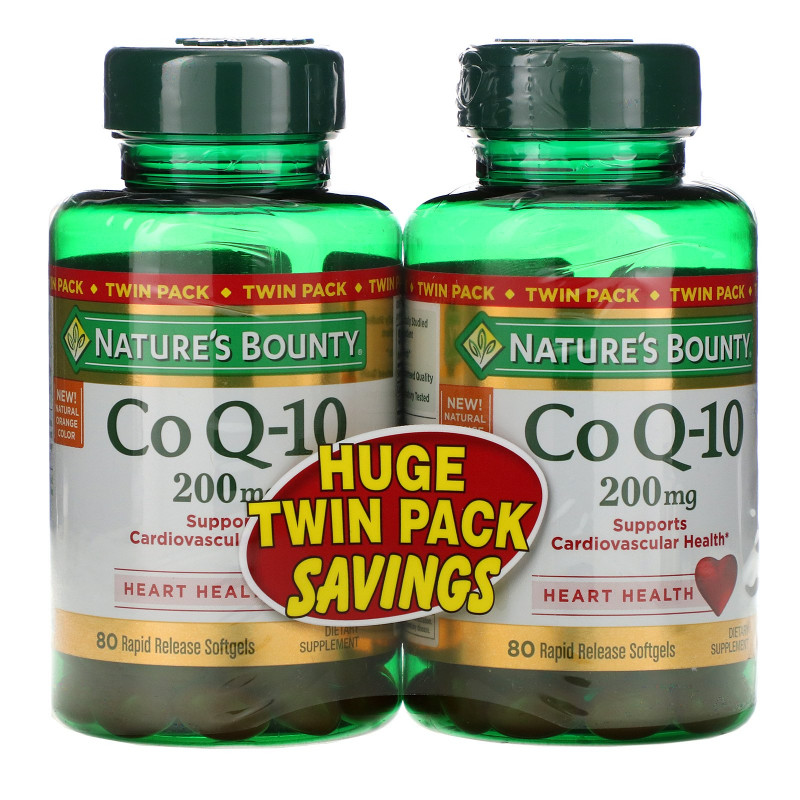 Nature's Bounty, Коэнзим Q10, двойная упаковка, 200 мг, по 80 мягких таблеток с быстрым высвобождением каждая