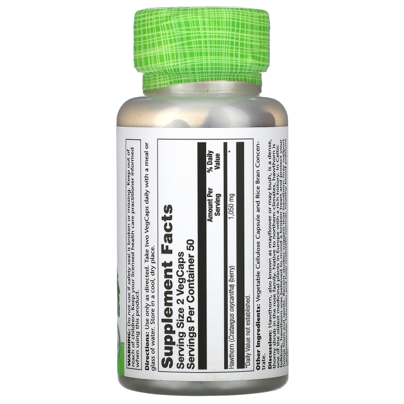 Solaray, Боярышник, 525 мг, 100 капсул с оболочкой из ингредиентов растительного происхождения
