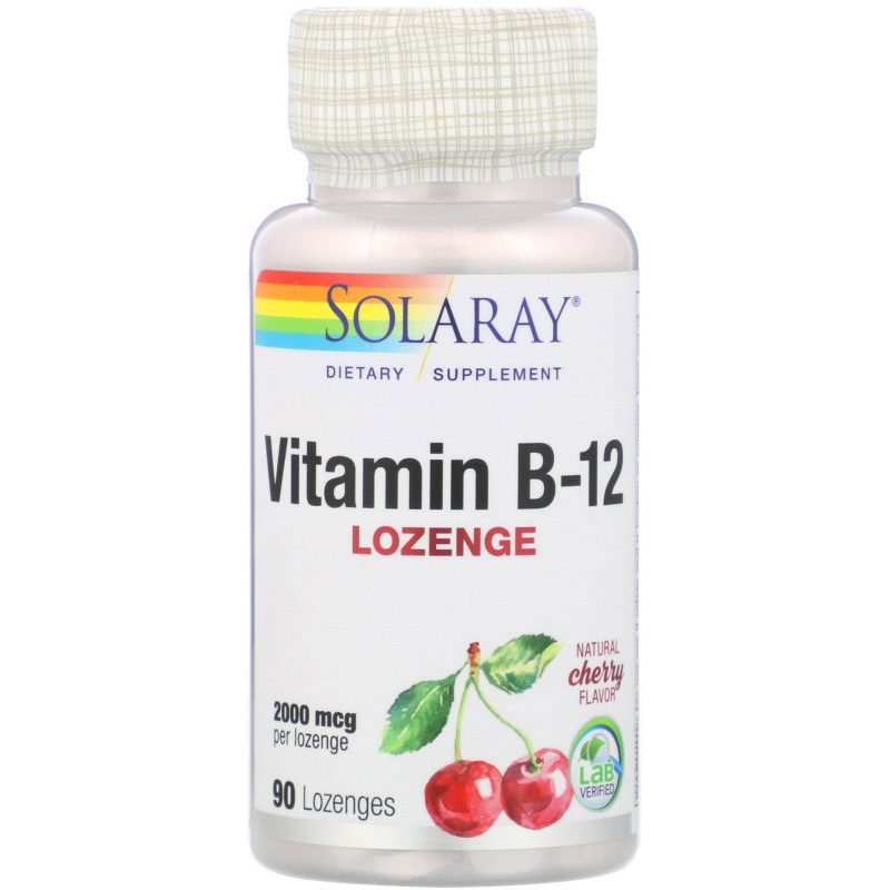 Solaray, Vitamin B-12, Natural Cherry Flavor, Sugar Free, 2000 mcg, 90 Sublingual LozengesOther