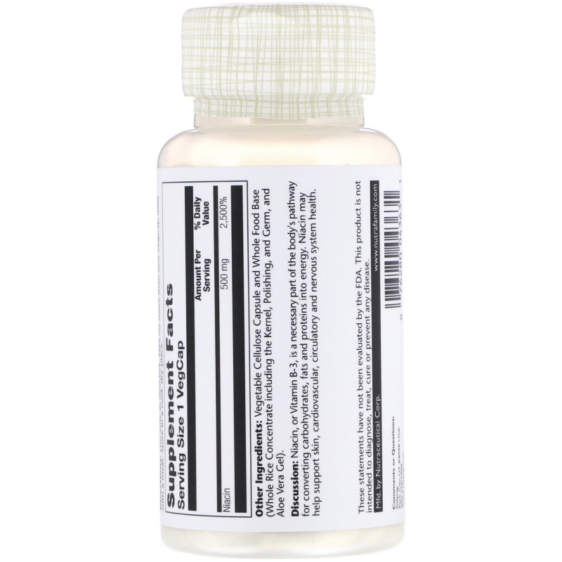 Solaray, Ниацин, 500 мг, 100 растительных капсул