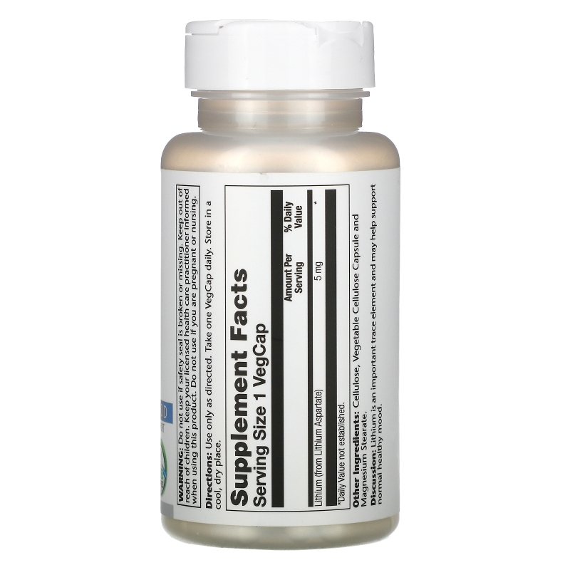 Solaray, Лития аспартат, 5 мг, 100 капсул