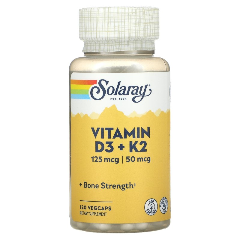 Solaray, Soy-Free Vitamin D-3 + K-2, 120 VegCaps