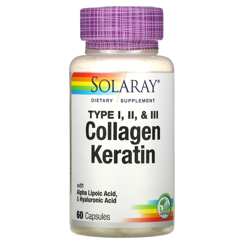 Solaray, Коллаген кератин, тип I, II, III, 60 капсул