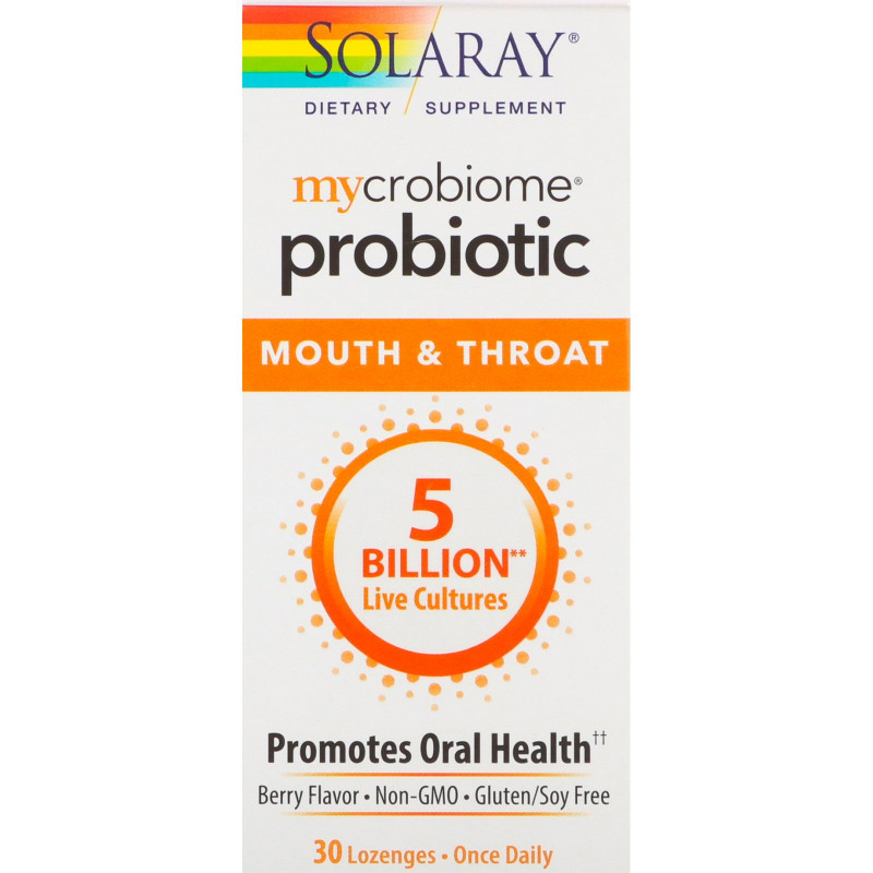 Solaray, Микробиомный пробиотик, рот и горло, с ягодным вкусом, 30 пастилок