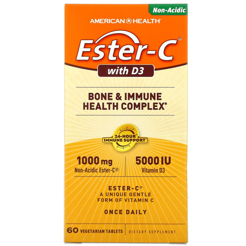 American Health, Эстер-C с D3, оздоровительный комплекс для костей и иммунитета, 1000 мг/5000 МЕ, 60 вегетарианских таблеток