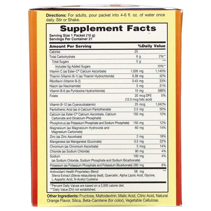 American Health, Витамин С Эстер C (витаминный комплекс), шипучий, натуральный апельсиновый ароматизатор, 1000 мг, 21 пакетиков, 0,35 унции (10 г) каждый