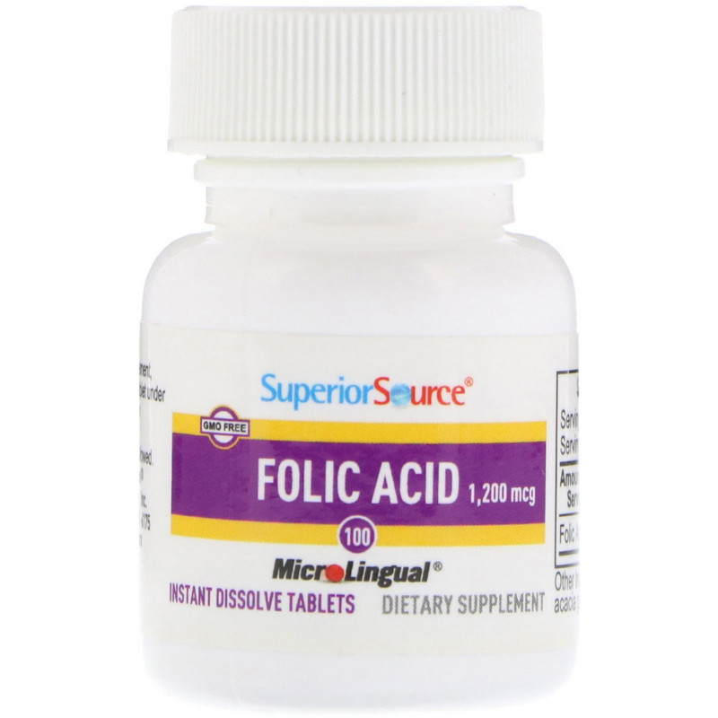 Superior Source, Фолиевая кислота МикроЛингвал, 1200 мкг, 100 таблеток