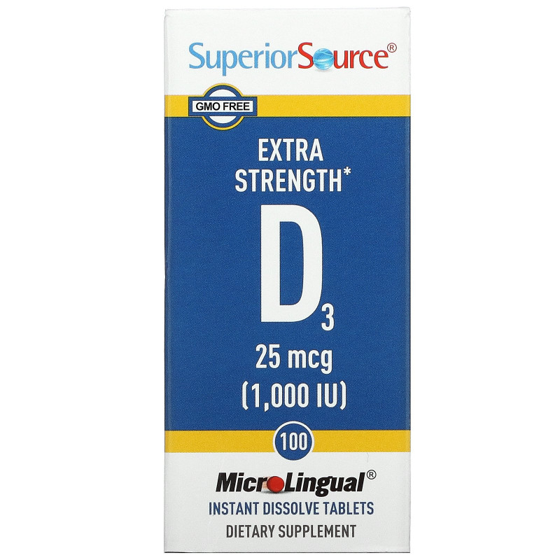 Superior Source, Витамин D3, Экстра сила, 1000 МЕ, 100 микролингвальных таблеток