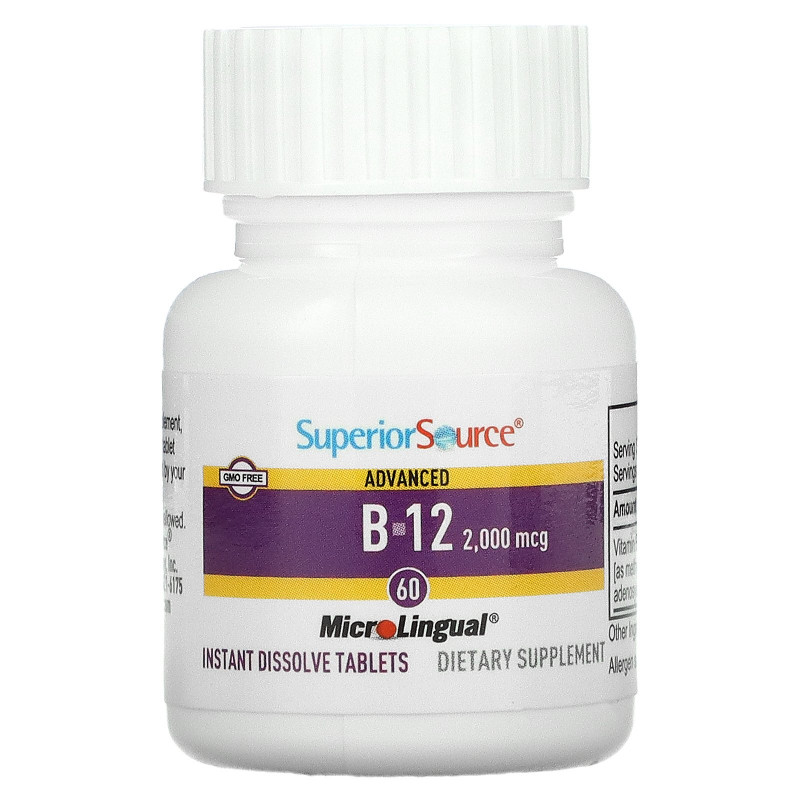 Superior Source, Улучшенный B-12, 2,000 мкг, 60 микролигвальных быстрорастворимых таблеток