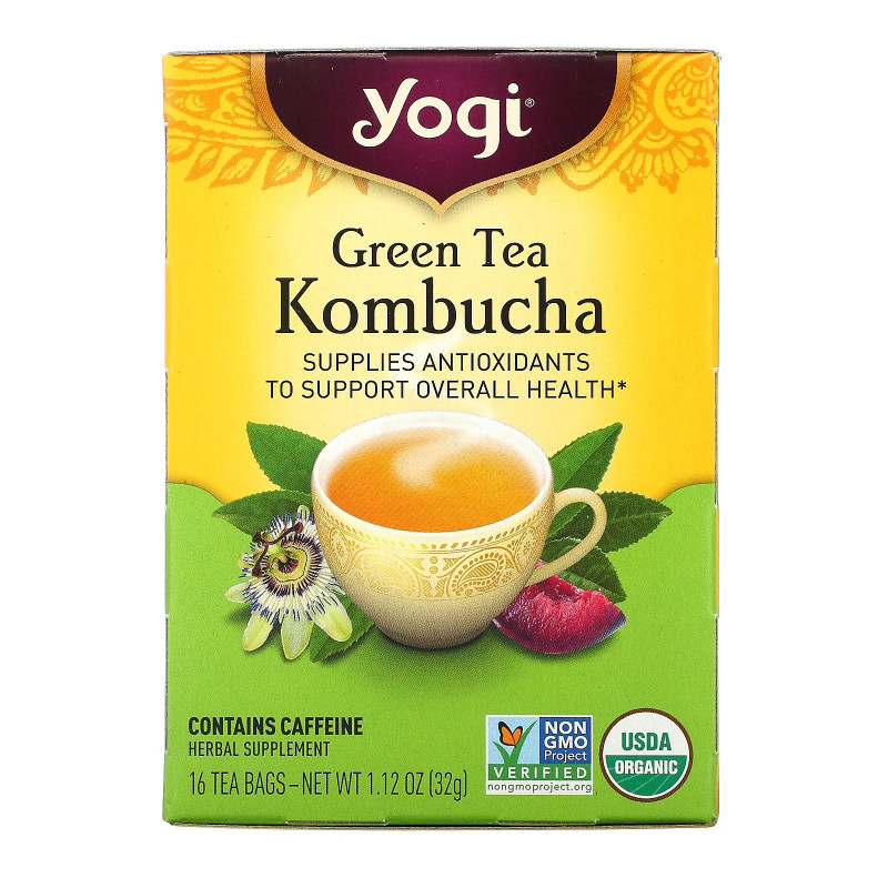 Yogi Tea, Зеленый чай с комбучей (чайным грибом), 16 чайных пакетиков, 1.12 унций (32 г)