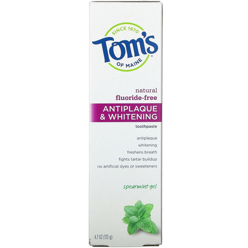 Tom's of Maine, Антибактериальная отбеливающая зубная паста без фторида, мятный гель, 4.7 унций (133 г)