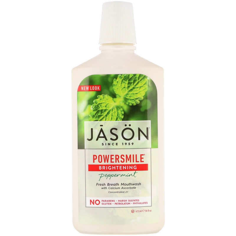 Jason Natural, Power Smile, Натуральная жидкость для полоскания рта, осветление мята 16 жидких унции (473 мл)