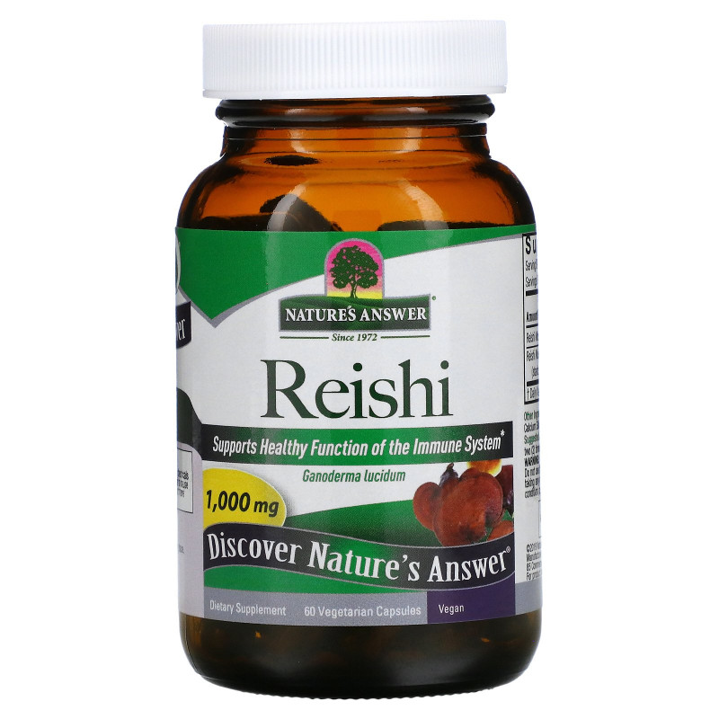 Nature's Answer, Грибы рейши (трутовик лакированный), стандартизированный травяной экстракт, 1000 мг, 60 растительных капсул