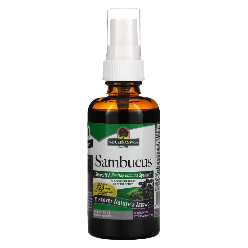 Nature's Answer, Sambucus,спрей-экстракт черной бузины, безалкогольный 2 жидких унции (60 мл)